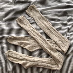 Beige knit over the knee socks